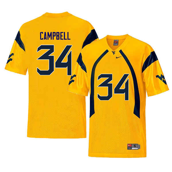 Men #34 Shea Campbell West Virginia Mountaineers Retro College Football Jerseys Sale-Yellow